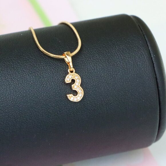 "Rose Gold Number 3 Pendant with Crystals – 18K Gold Plated Charm, XPPT1343 - Picture 2 of 13